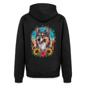 Chien d’élan norvégien avec roses, papillons - Veste à capuche bio Premium Unisexe - noir - Dos - Nico (187cm)