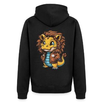 Süßer Cartoon Kawaii Drache im Löwen Outfit. - Unisex Premium Bio Zip Hoodie - Schwarz - Hinten - Nico (187cm)