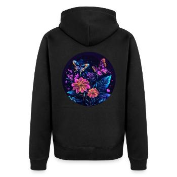 Neon-Schmetterlinge bei Nacht - Unisex Premium Bio Zip Hoodie - Schwarz - Hinten - Nico (187cm)