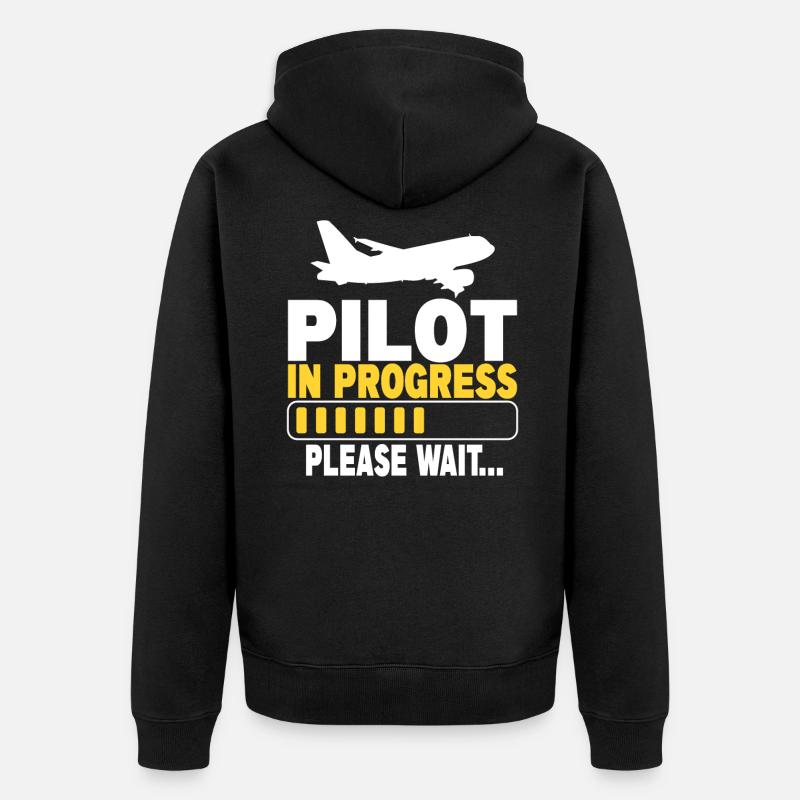Pilot In Progress Please Wait - Unisex Premium Organic Zip Hoodie - black