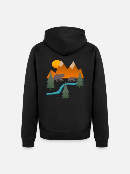 Mountains Hiking Bears River Landscape - Unisex Premium Organic Zip Hoodie - black