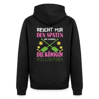 Reicht mir den Spaten Königin Gärtnern - Unisex Premium Bio Zip Hoodie - Schwarz - Hinten - Nico (187cm)