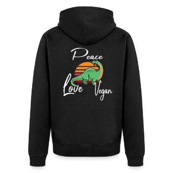 Peace Love Vegan Brontosaurus - Unisex Premium Organic Zip Hoodie - black - Back - Nico (187cm)