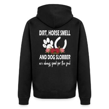 Hunde und Pferde - Horse Smell and Dog Slobber - Unisex Premium Bio Zip Hoodie - Schwarz - Hinten - Nico (187cm)