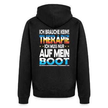 Ich brauch keine Therapie ich muss auf mein Boot - Unisex Premium Bio Zip Hoodie - Schwarz - Hinten - Nico (187cm)