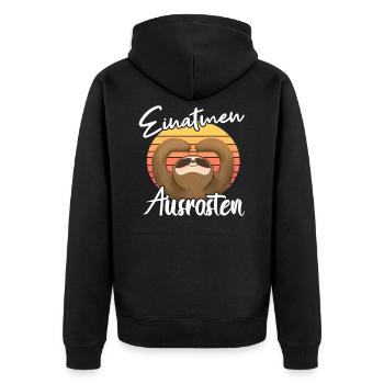 Yoga Faultier - Einatmen Ausrasten - Unisex Premium Bio Zip Hoodie - Schwarz - Hinten - Nico (187cm)