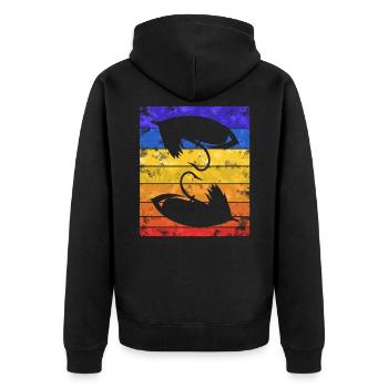 Vintage Fliegenfischen Sonnenuntergang - Unisex Premium Bio Zip Hoodie - Schwarz - Hinten - Nico (187cm)