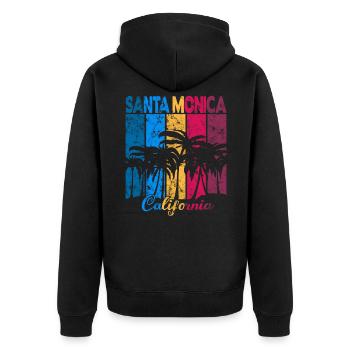 Vintage Santa Monica California Palmen - Unisex Premium Bio Zip Hoodie - Schwarz - Hinten - Nico (187cm)