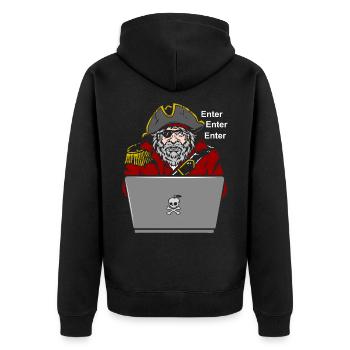 Pirat Notebook Enter - Unisex Premium Bio Zip Hoodie - Schwarz - Hinten - Nico (187cm)