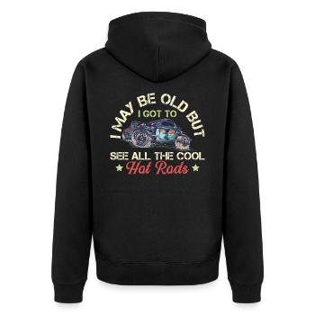Hot Rods - Oldtimer - Unisex Premium Bio Zip Hoodie - Schwarz - Hinten - Nico (187cm)