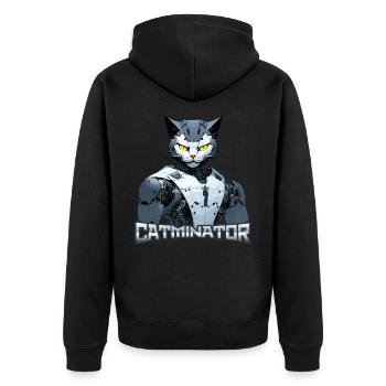 Catminator - Unisex Premium Organic Zip Hoodie - black - Back - Nico (187cm)