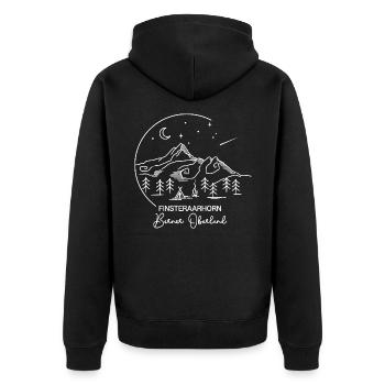Finsteraarhorn Wandern Bergtour Berner Oberland - Unisex Premium Bio Zip Hoodie - Schwarz - Hinten - Nico (187cm)