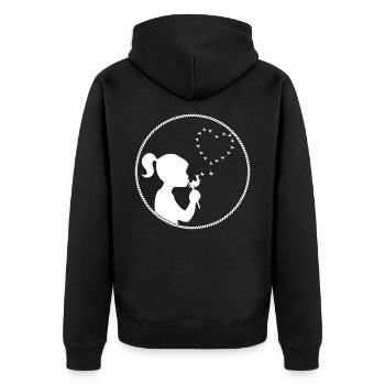 mädchen pusteblume herz weiss - Unisex Premium Bio Zip Hoodie - Schwarz - Hinten - Nico (187cm)
