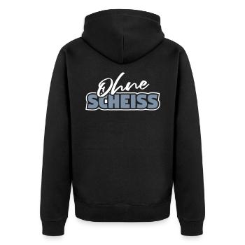 Ohne Scheiss - lustiger Party Spruch - Unisex Premium Bio Zip Hoodie - Schwarz - Hinten - Nico (187cm)