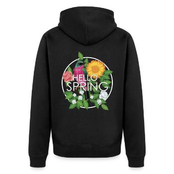 Hello Spring - Unisex Premium Organic Zip Hoodie - black - Back - Nico (187cm)