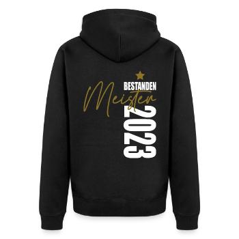 Meister bestanden 2023 - Unisex Premium Bio Zip Hoodie - Schwarz - Hinten - Nico (187cm)