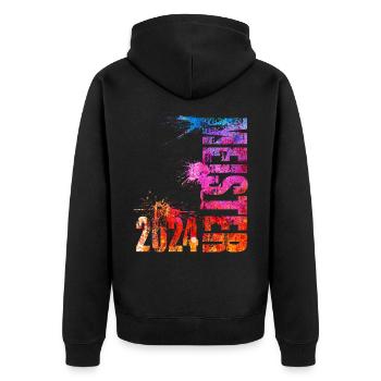Meister 2024 Aufstiegstrikot bunt - Unisex Premium Bio Zip Hoodie - Schwarz - Hinten - Nico (187cm)