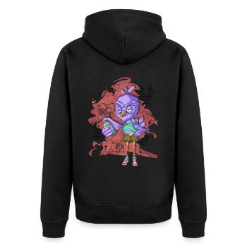 Streetwise Bird – Graffiti Vandal im Comic-Stil - Unisex Premium Bio Zip Hoodie - Schwarz - Hinten - Nico (187cm)