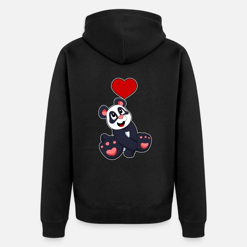Panda mit Herz - Unisex Premium Bio Zip Hoodie - Schwarz