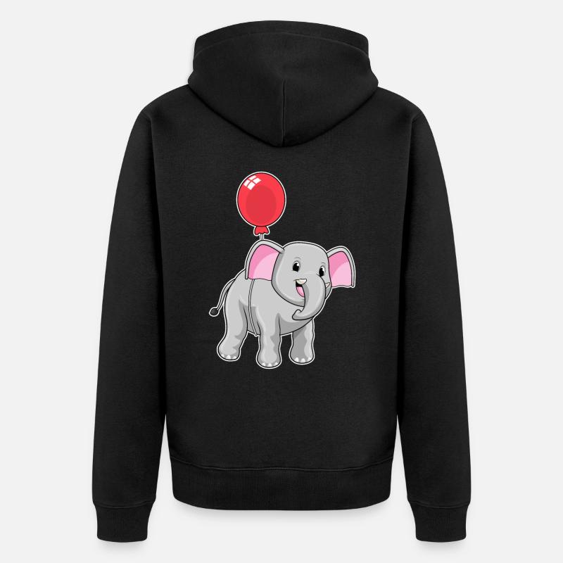Elefant mit Luftballon - Unisex Premium Bio Zip Hoodie - Schwarz