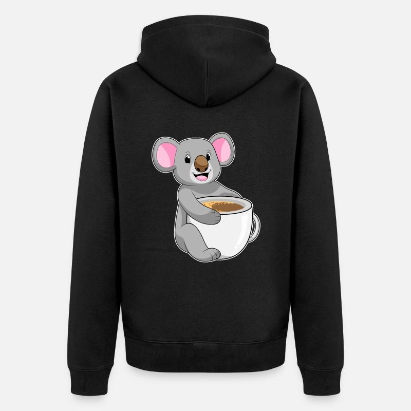Koala mit Tasse Kaffee - Unisex Premium Bio Zip Hoodie - Schwarz