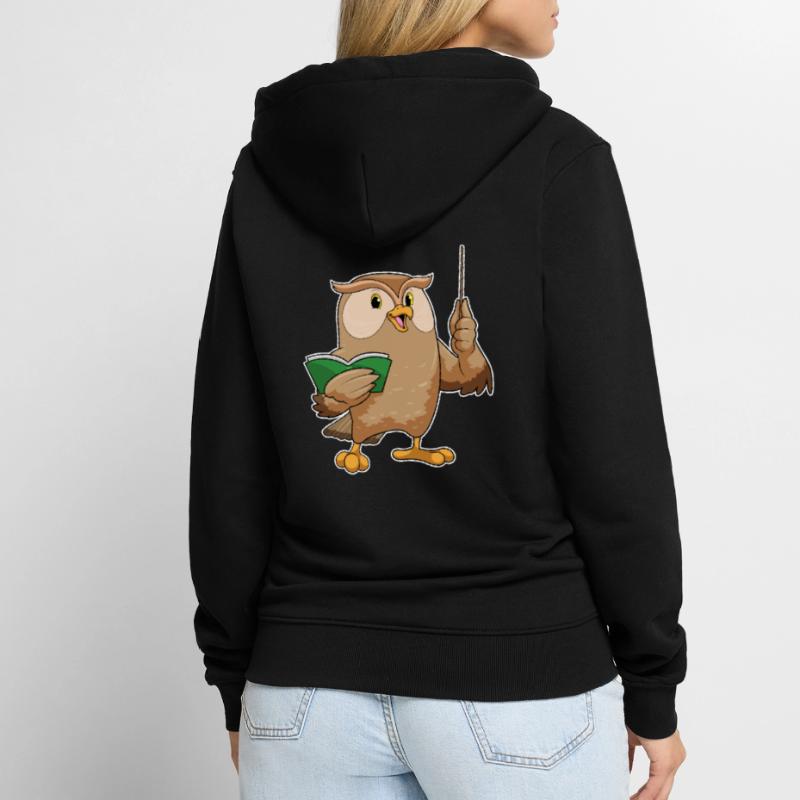 Eule als Lehrer mit Buch & Pointer Unisex Premium Bio Zip Hoodie