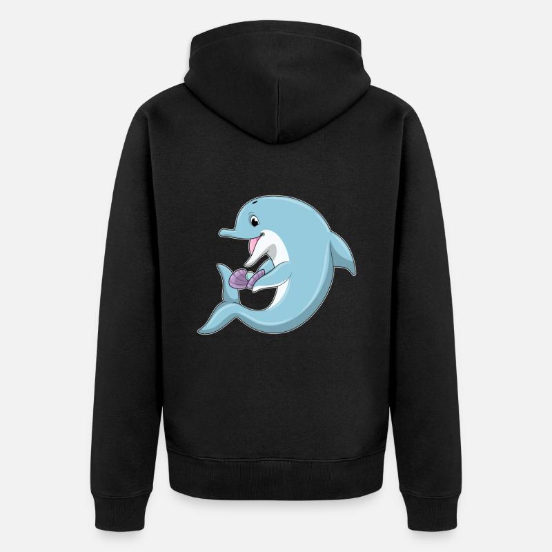 Delfin mit Perle - Unisex Premium Bio Zip Hoodie - Schwarz