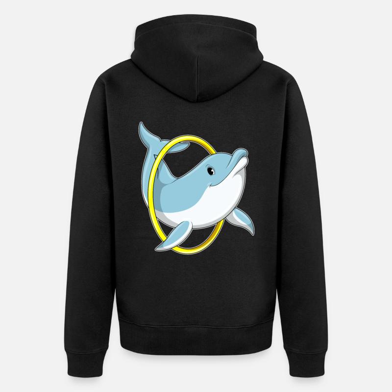 Delfin mit Ring - Unisex Premium Bio Zip Hoodie - Schwarz