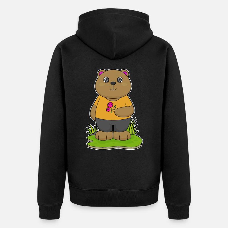 Ours avec des fleurs - Veste à capuche bio Premium Unisexe - noir