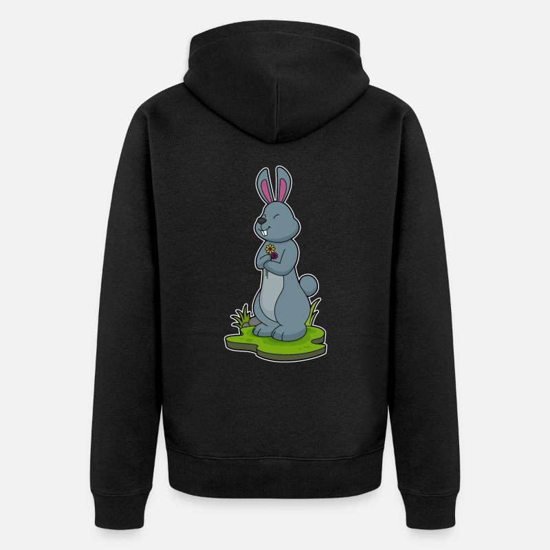 Lapin avec des fleurs - Veste à capuche bio Premium Unisexe - noir