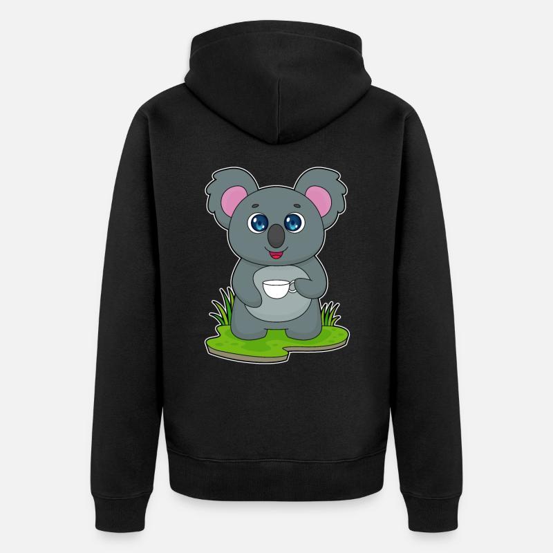 Koala mit Kaffeetasse - Unisex Premium Bio Zip Hoodie - Schwarz
