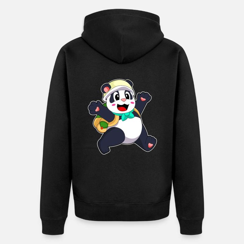 Panda als Schüler - Unisex Premium Bio Zip Hoodie - Schwarz