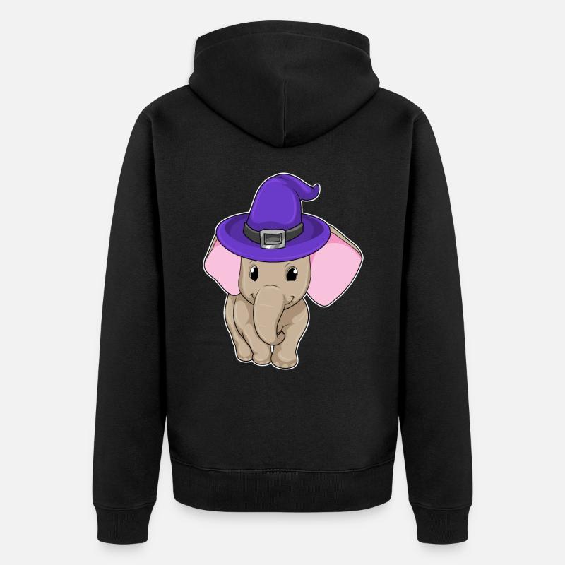 Elefant als Zauberer - Unisex Premium Bio Zip Hoodie - Schwarz