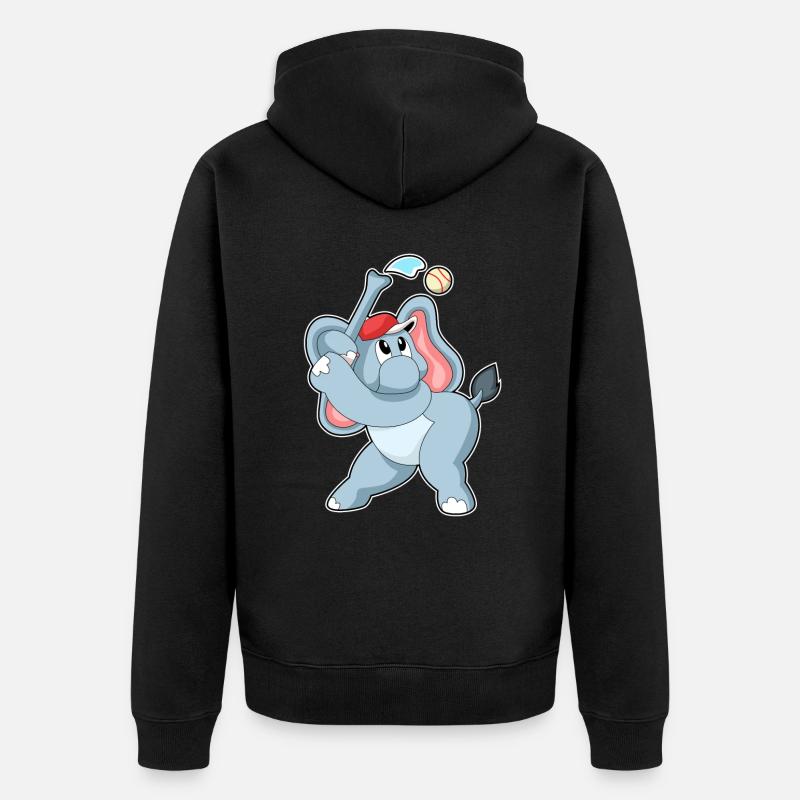 Éléphant jouant au baseball - Veste à capuche bio Premium Unisexe - noir