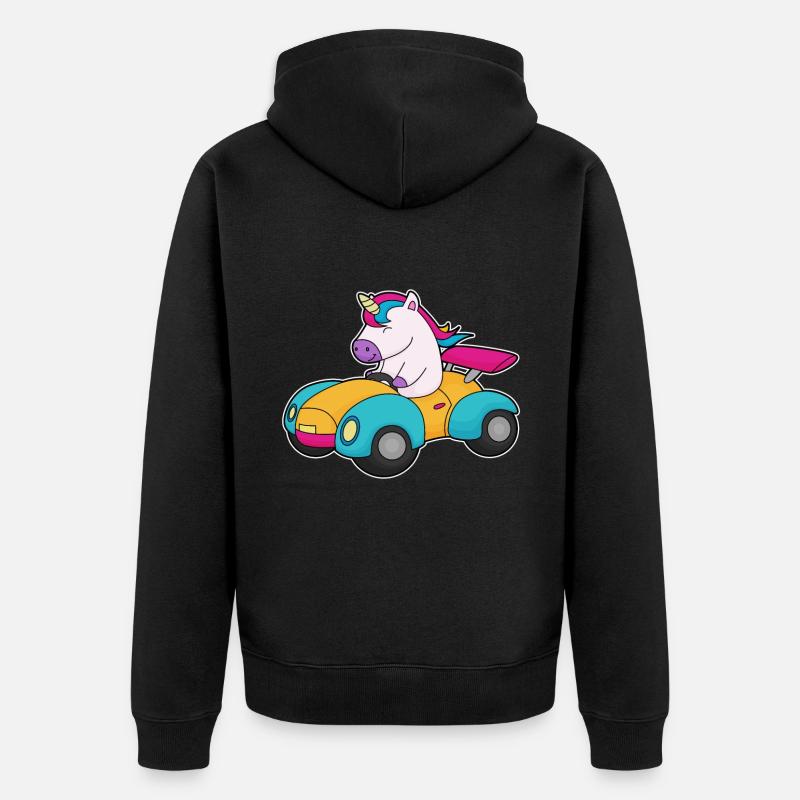 Einhorn Auto - Unisex Premium Bio Zip Hoodie - Schwarz