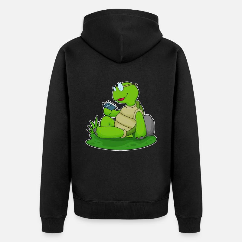 Turtle Read Book - Unisex Premium Organic Zip Hoodie - black