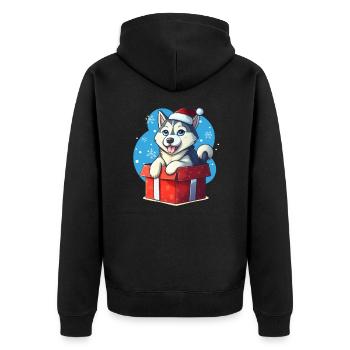 Chiot Husky Père Noël [00176] - Veste à capuche bio Premium Unisexe - noir - Dos - Nico (187cm)