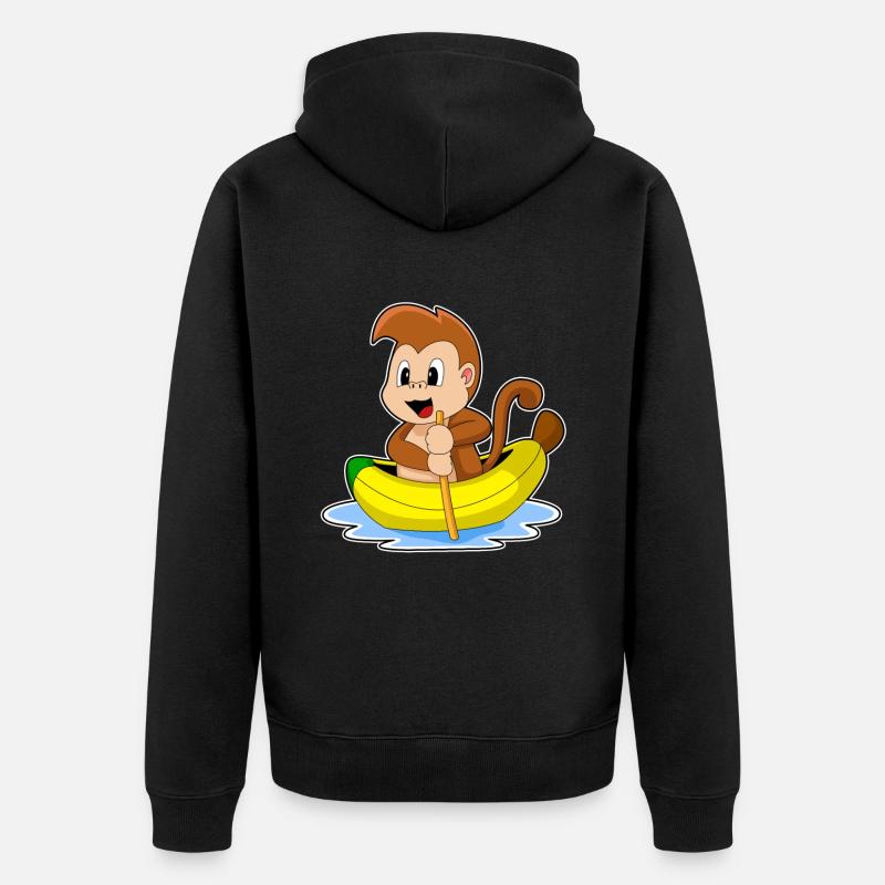 Affe Banane Boot - Unisex Premium Bio Zip Hoodie - Schwarz