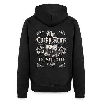 Lucky Arms Irish Pub - Unisex Premium Bio Zip Hoodie - Schwarz - Hinten - Nico (187cm)