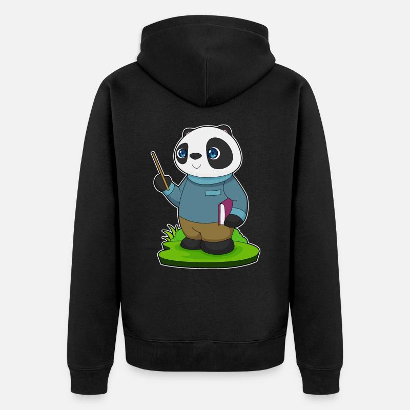 Panda Lehrer Pointer - Unisex Premium Bio Zip Hoodie - Schwarz