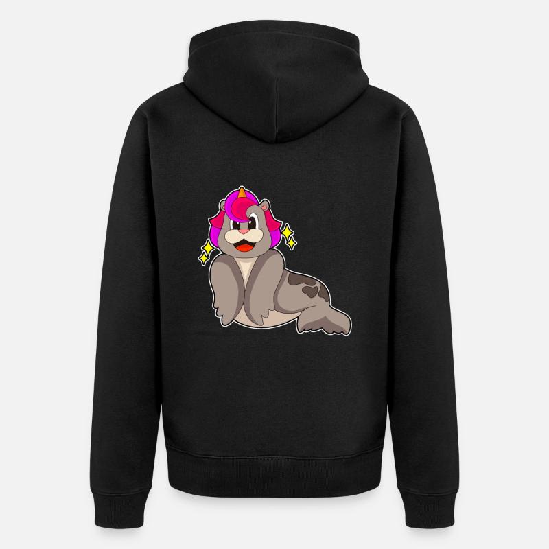 Seehund Einhorn - Unisex Premium Bio Zip Hoodie - Schwarz