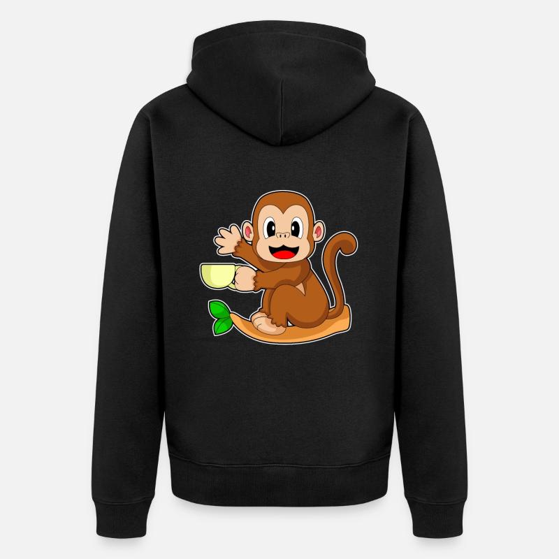 Monkey Coffee Mug - Unisex Premium Organic Zip Hoodie - black
