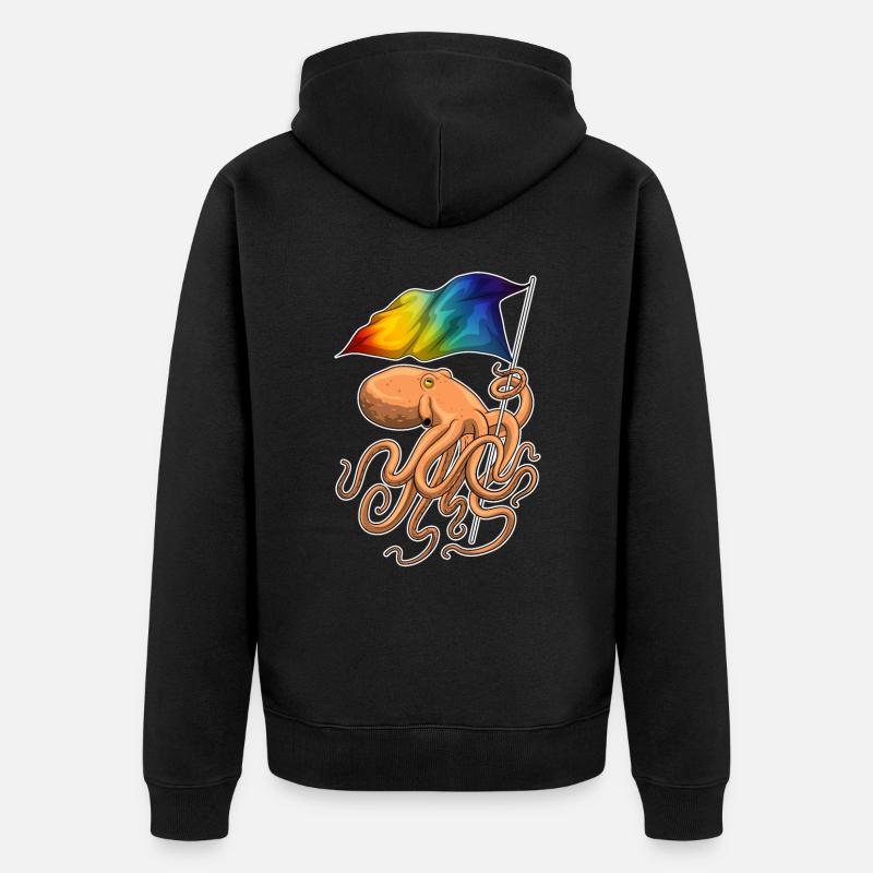 Drapeau arc-en-ciel Octopus - Veste à capuche bio Premium Unisexe - noir