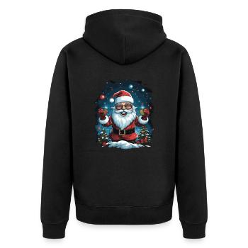 Lustiger Weihnachtsmann zu Weihnachten - Unisex Premium Bio Zip Hoodie - Schwarz - Hinten - Nico (187cm)