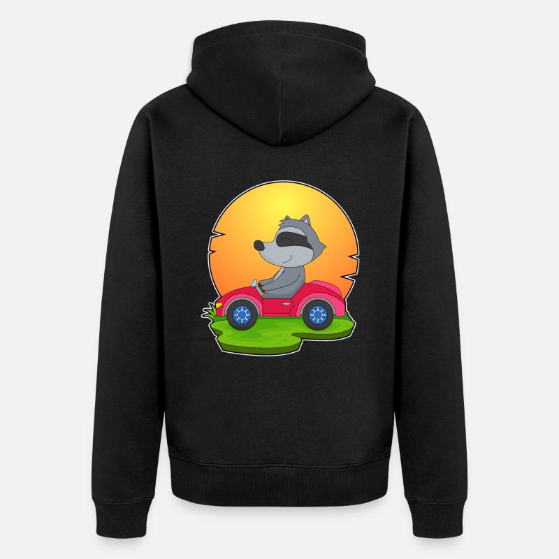 Waschbär Auto - Unisex Premium Bio Zip Hoodie - Schwarz