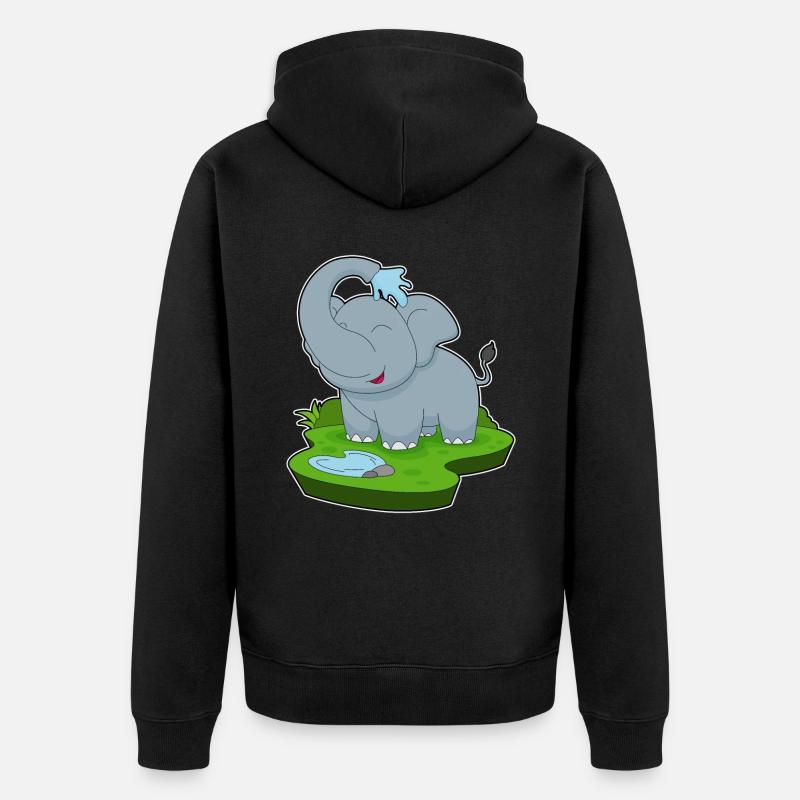 Elephant Bathing Water - Unisex Premium Organic Zip Hoodie - black