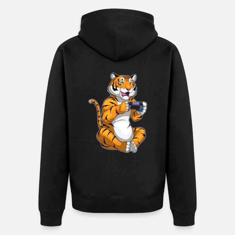 Tiger Gamer Controller - Unisex Premium Bio Zip Hoodie - Schwarz
