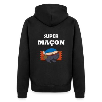 Humour super maçon - Sourire du maçon - Raie - Veste à capuche bio Premium Unisexe - noir - Dos - Nico (187cm)
