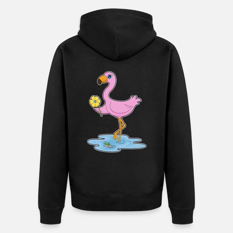Flamingo Blume - Unisex Premium Bio Zip Hoodie - Schwarz