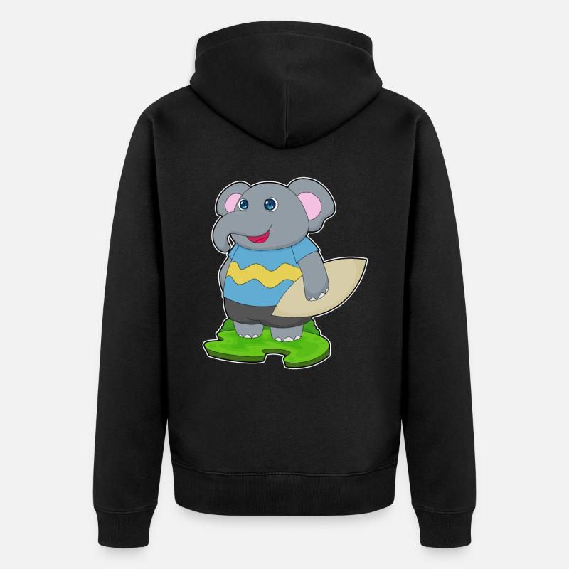 Elefant surfer surfebrett - Premium økologisk unisex-hettejakke - svart